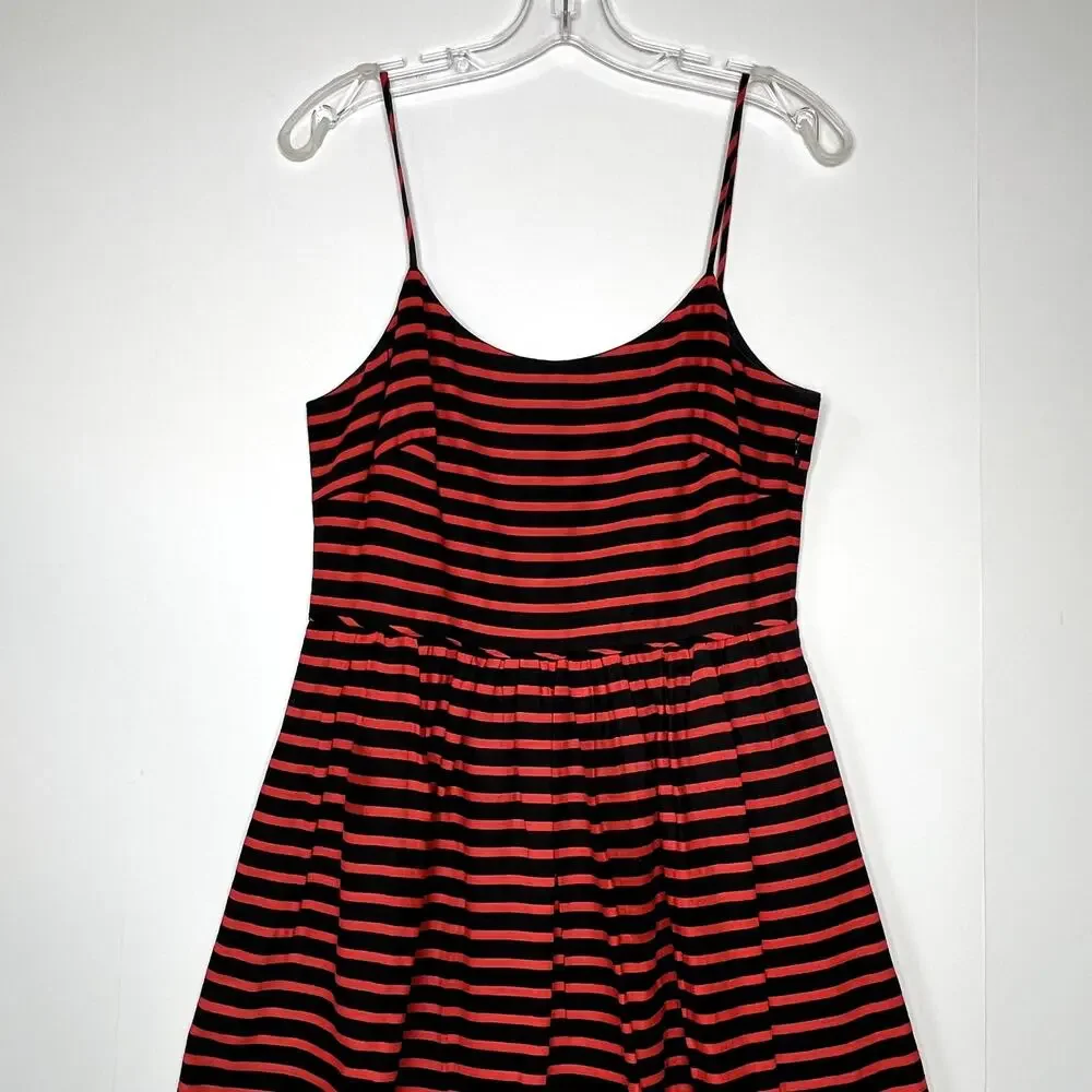 J. Crew Striped Derby Linen Blend Fit and Flare Dress Black Red Womens Size 6